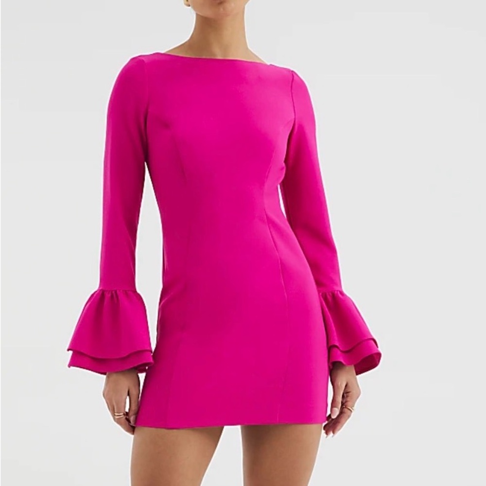 River Island Hot Pink Mini Dress with Layered Ruffle Sleeves